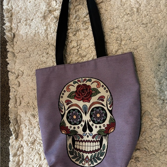 French Candy Skull Emmanuel Creation L’atelier Colorful Woven Tote Bag Red Blue - Picture 11 of 11